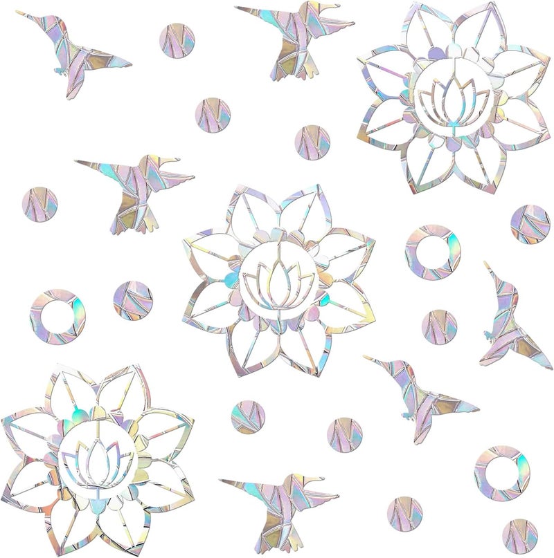 EACILLES 39 Pieces Birds Static Window Clings Anti Collision Window Decals for Bird Strikes, Glass Door Window Stickers, Stop Birds Flying into Windows, Mandala-Hummingbird Style - Image 1